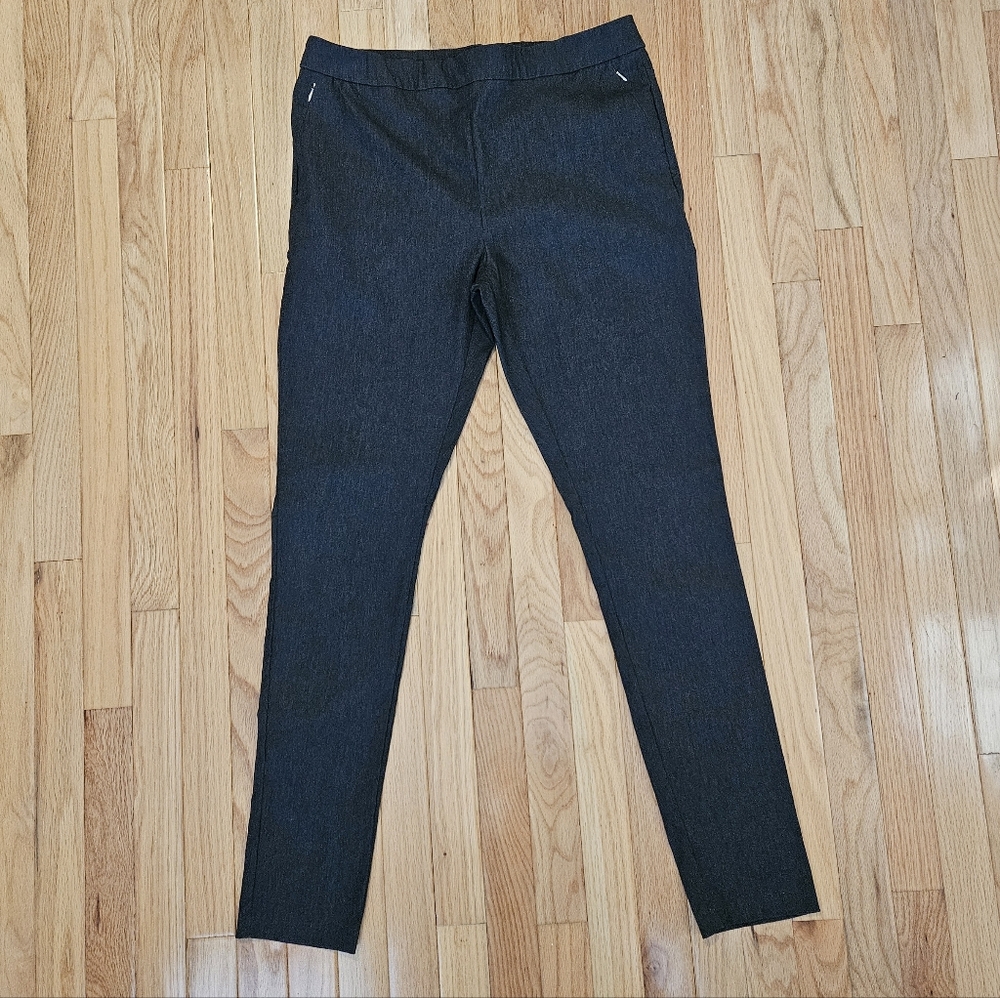 Rekucci Women's Dark Charcoal Slim Pull On Pants. Size 16 Tall Zip Pockets